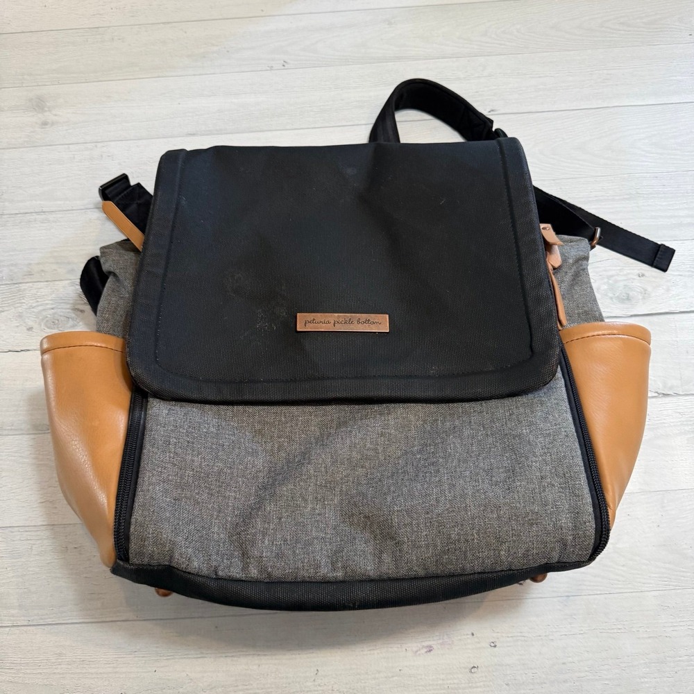 Petunia Pickle Bottom Camel & Graphite Boxy Backpack diaper bag